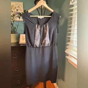 LOFT Petite Black Sheath Midi Dress Scoop Neck Lace 8P Party Wedding Date